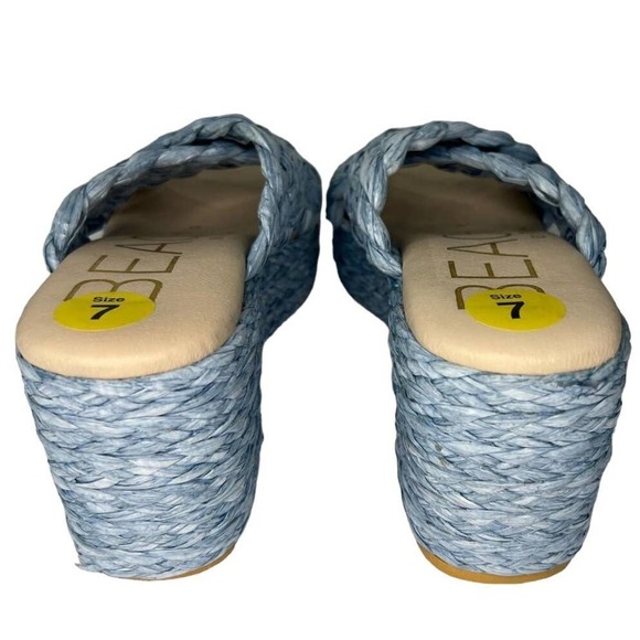 NWOT Beach by Matisse Vegan Reflection Blue Raffia Platform Slide Sandals size 7 - Picture 4 of 10
